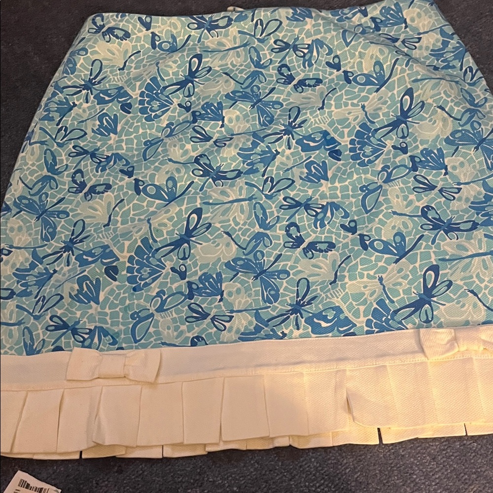 Lilly Pulitzer Blue Floral Mini Skirt with Cream Pleated Trim